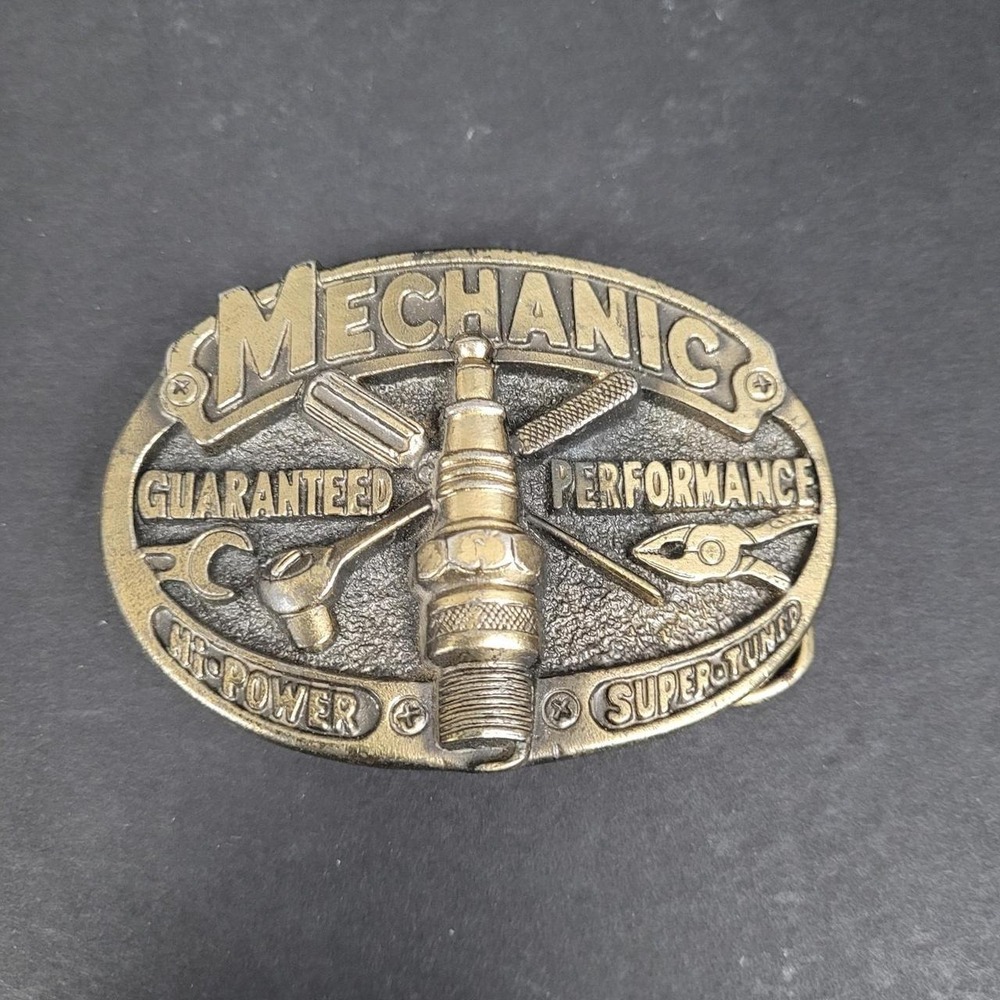 Vintage 1982 Mechanic Belt Buckle Made in the USA Brass